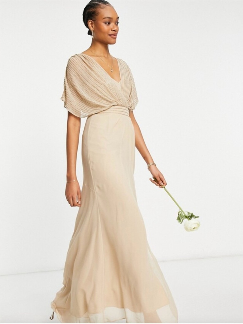 ASOS DESIGN Bridesmaid linear embellished blouson maxi dress size 0